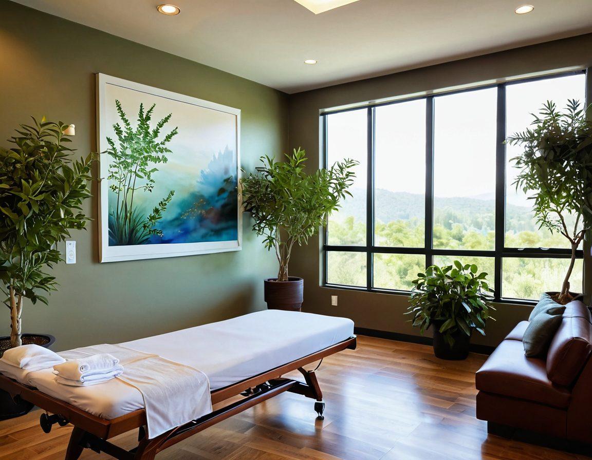 A serene, healing environment showcasing a patient receiving integrative cancer care, blending traditional and holistic methods. Include a kind oncologist, soothing plants, and calming colors to symbolize wellness. Incorporate medical charts and herbal remedies on a table to emphasize the fusion of science and nature. The background should be a soft, inviting space with natural light filtering through. super-realistic. vibrant colors. tranquil atmosphere.